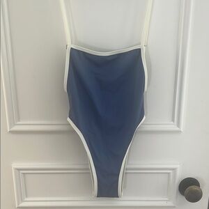 Blue with White Trim Retro Style One-Piece Swimsuit